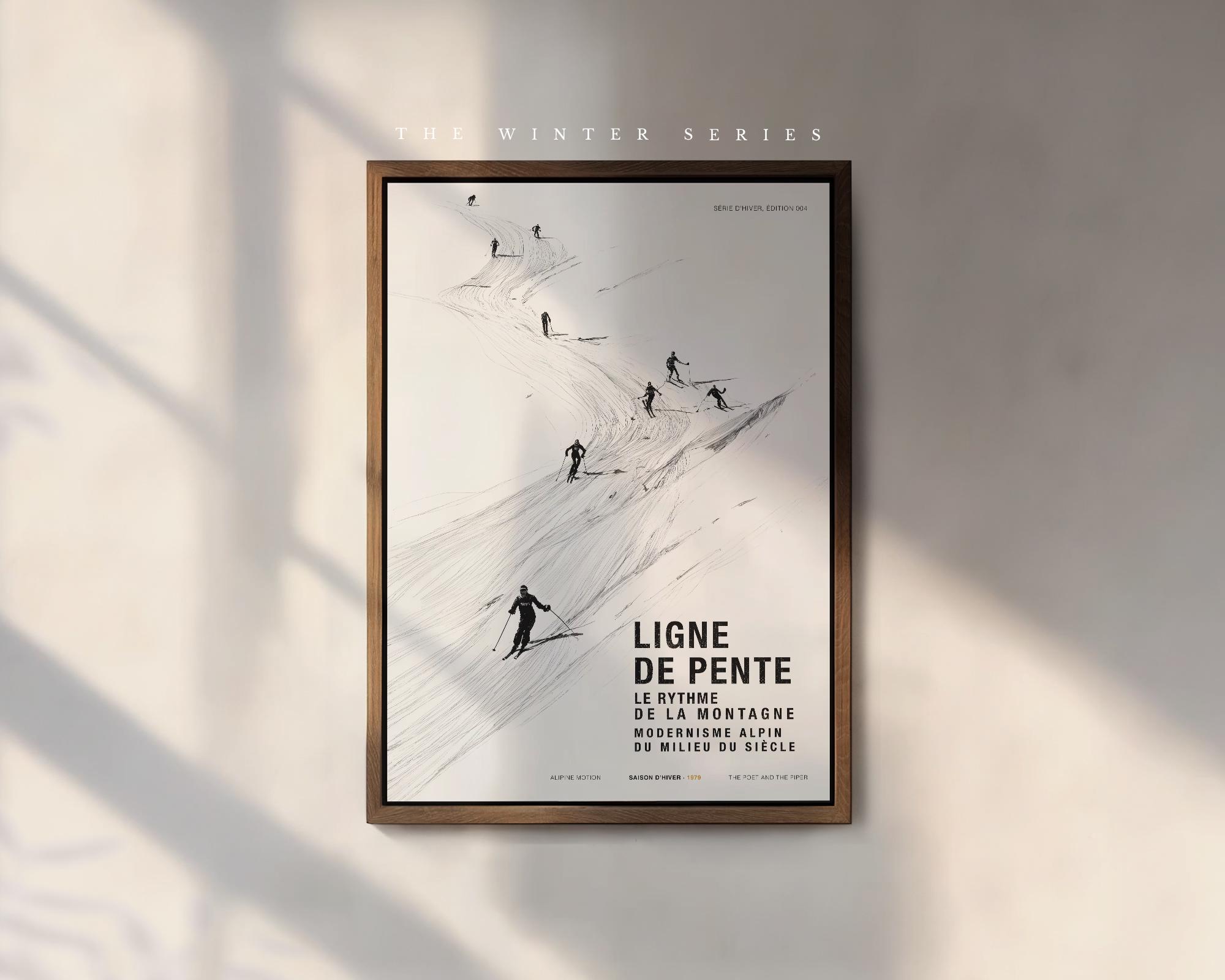 Mininalist Ski poster Ligne de pente on a wall