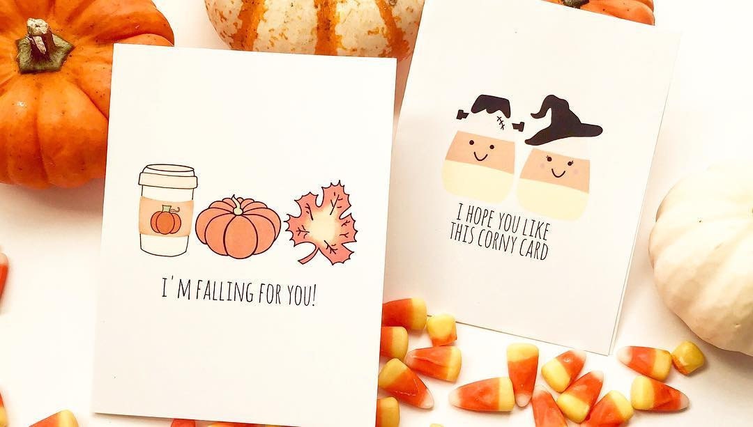 greeting cards, fall gifts, funny cards, wholesale cards, acouplepuns, angelica hanley