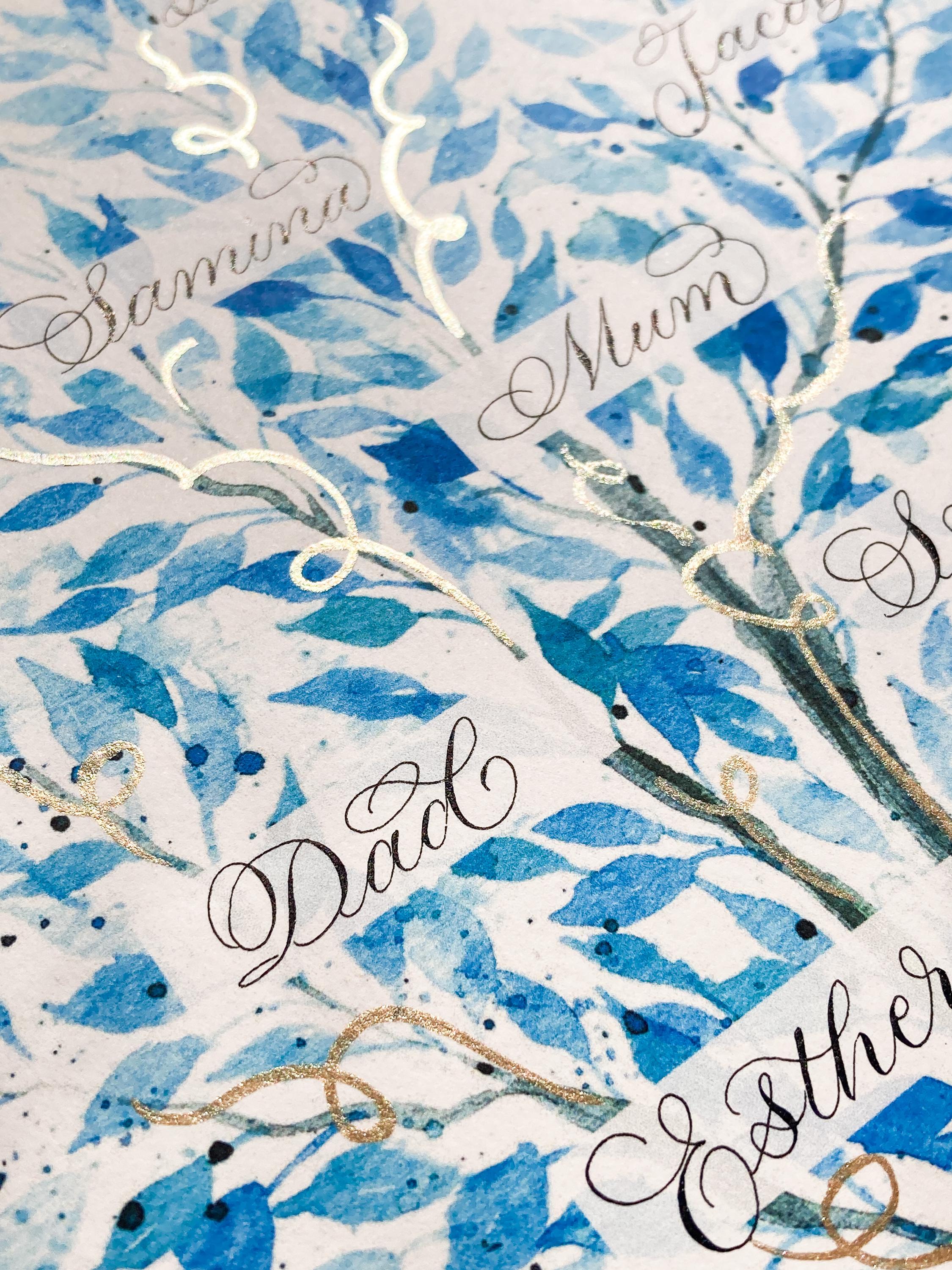 personalised calligraphy family tree made in the UK