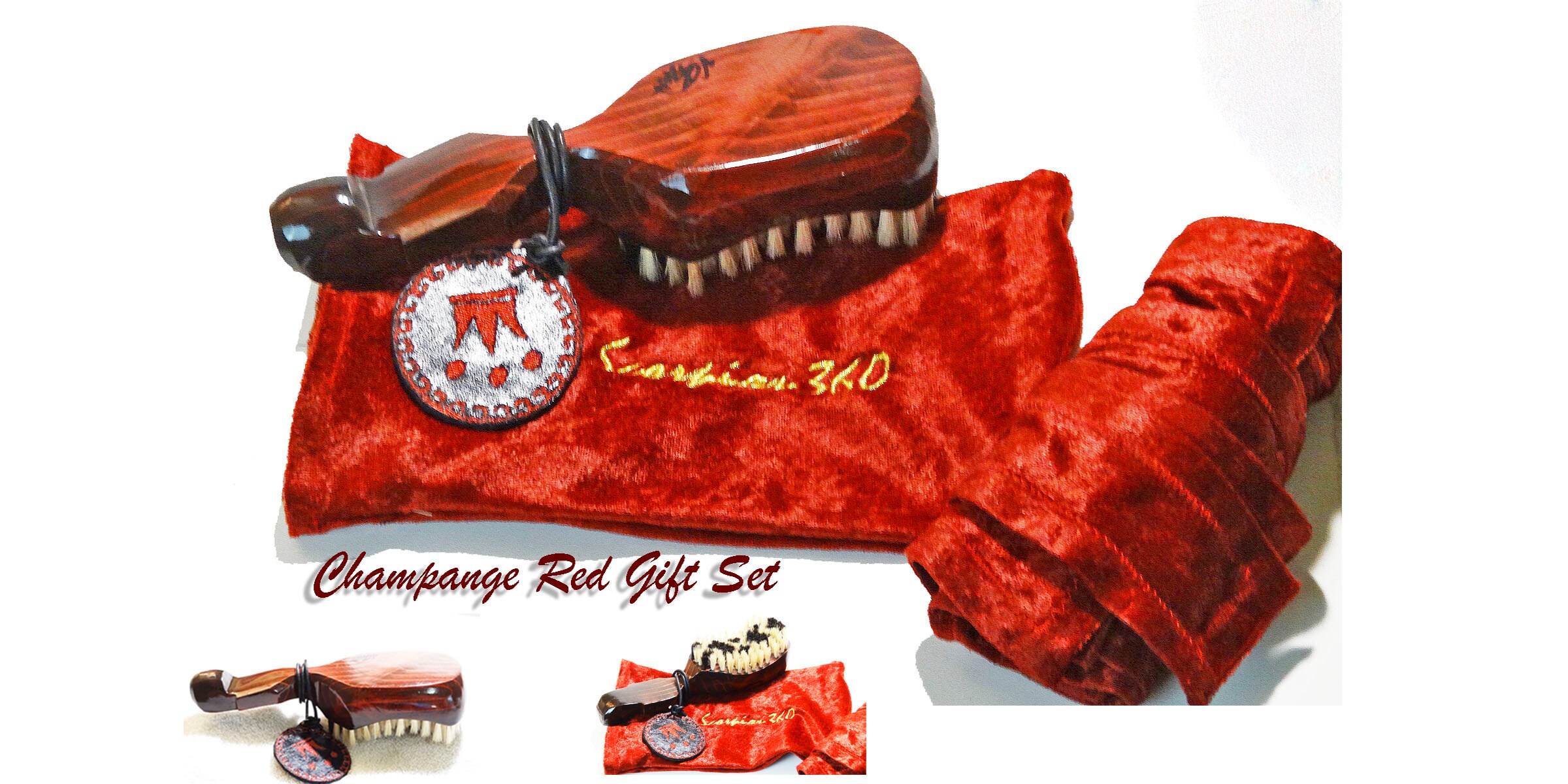 Champagne Red 10 Row Tight Hard-Medium Gift Set Kit, King Scorpion 360 Wave Brush, Velvet Du-Rag & New Scorpion 360 Brush Pouch