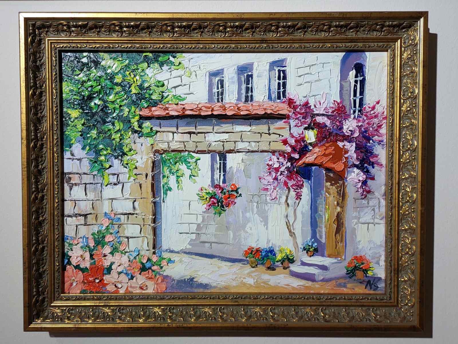 Oil painting on canvas Cozy courtyard
