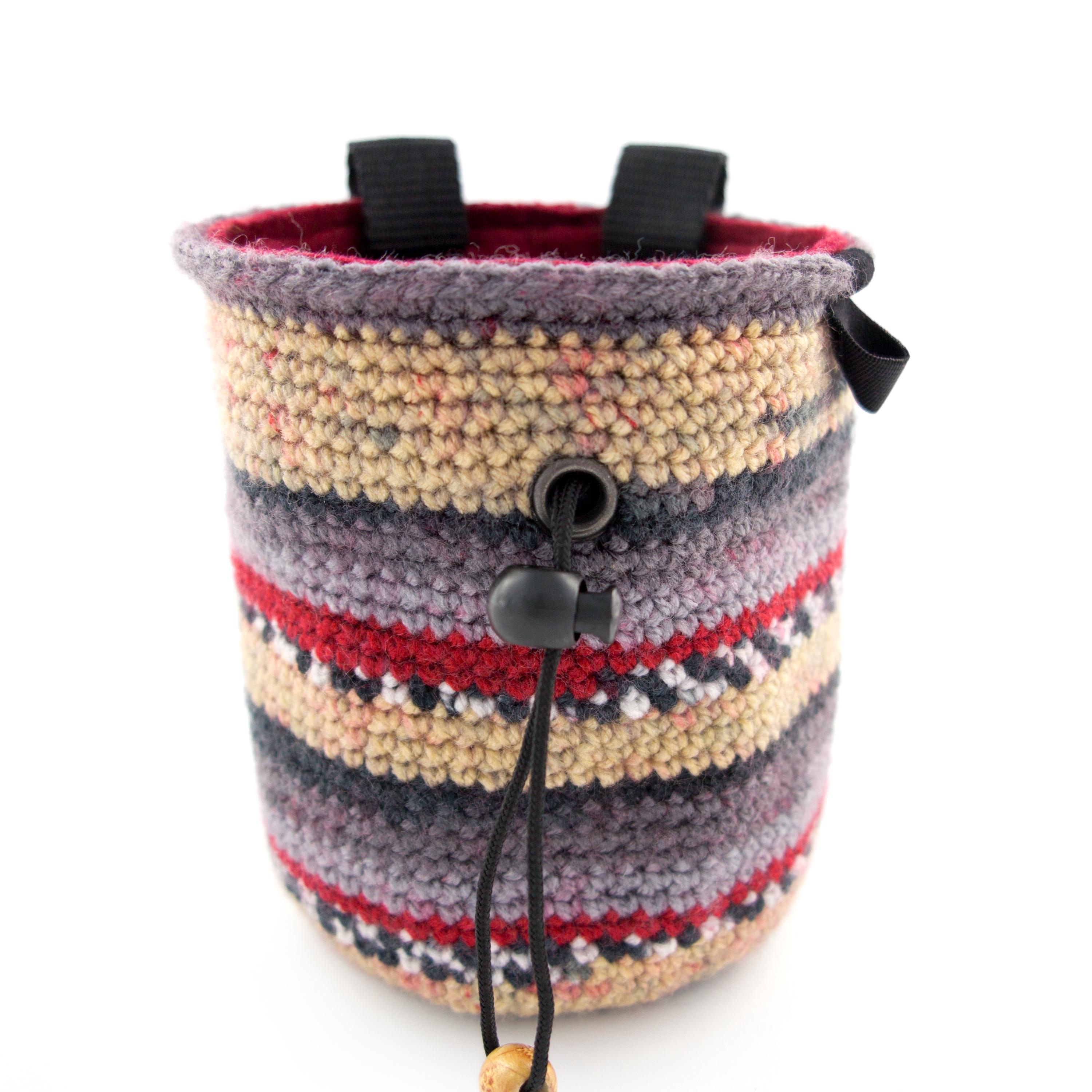 Functional indoor climbing chalk bag in a striped handmade design