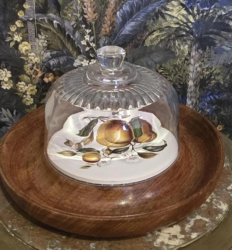 Retro Teak Cheese and Biscuits Dome – Vintage Ribbed Glass Cloche or Cheese Bell