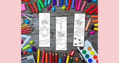 Valentines bookmarks to color dogs and cats