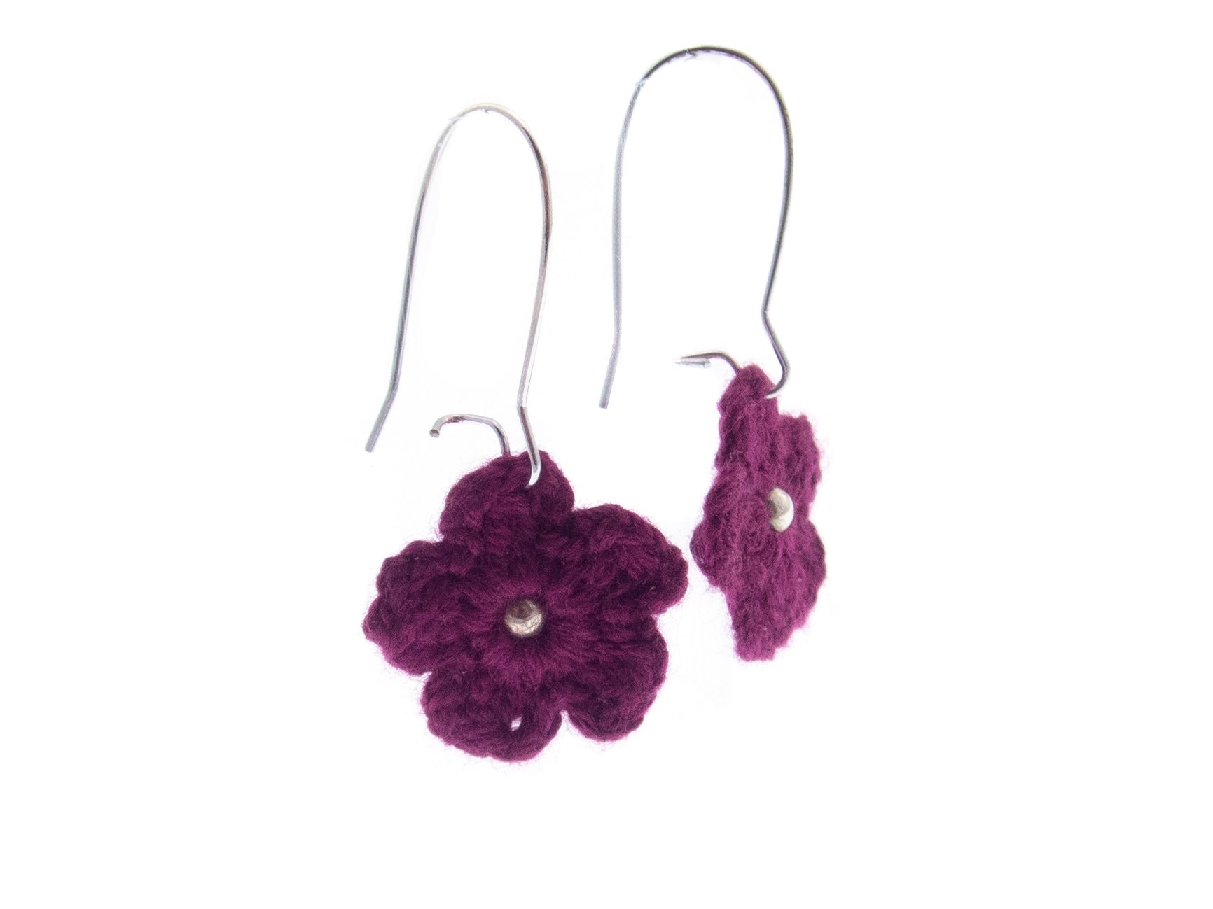 earrings handmade dangle with boho knit flowers