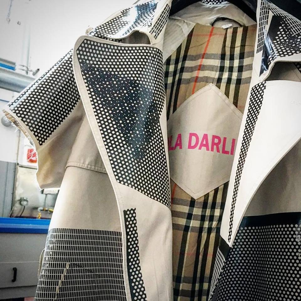 lola darling trench coat graphic art printed