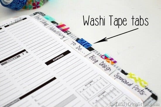 tabs decorated with washi tape