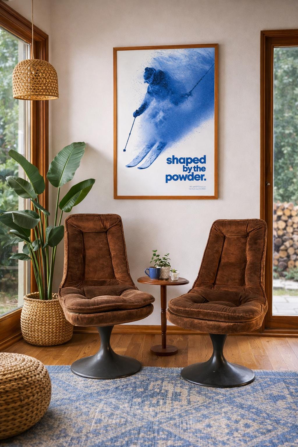 Tulip Base Swivel Chairs And skier poster