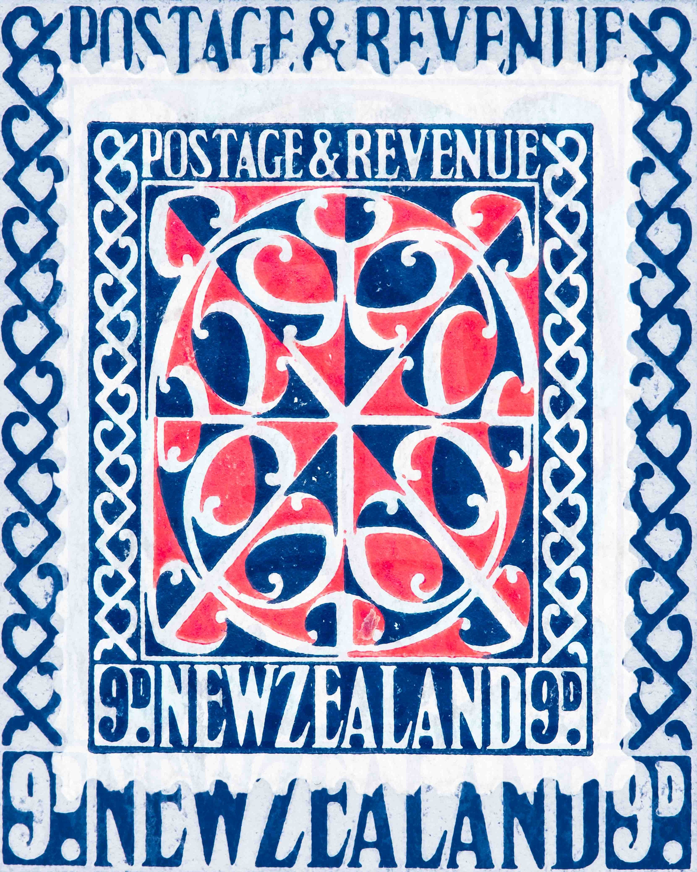 New Zealand Maori wall art created from vintage new Zealand stamp- by deborah pendell as featured at The Other Art Fair