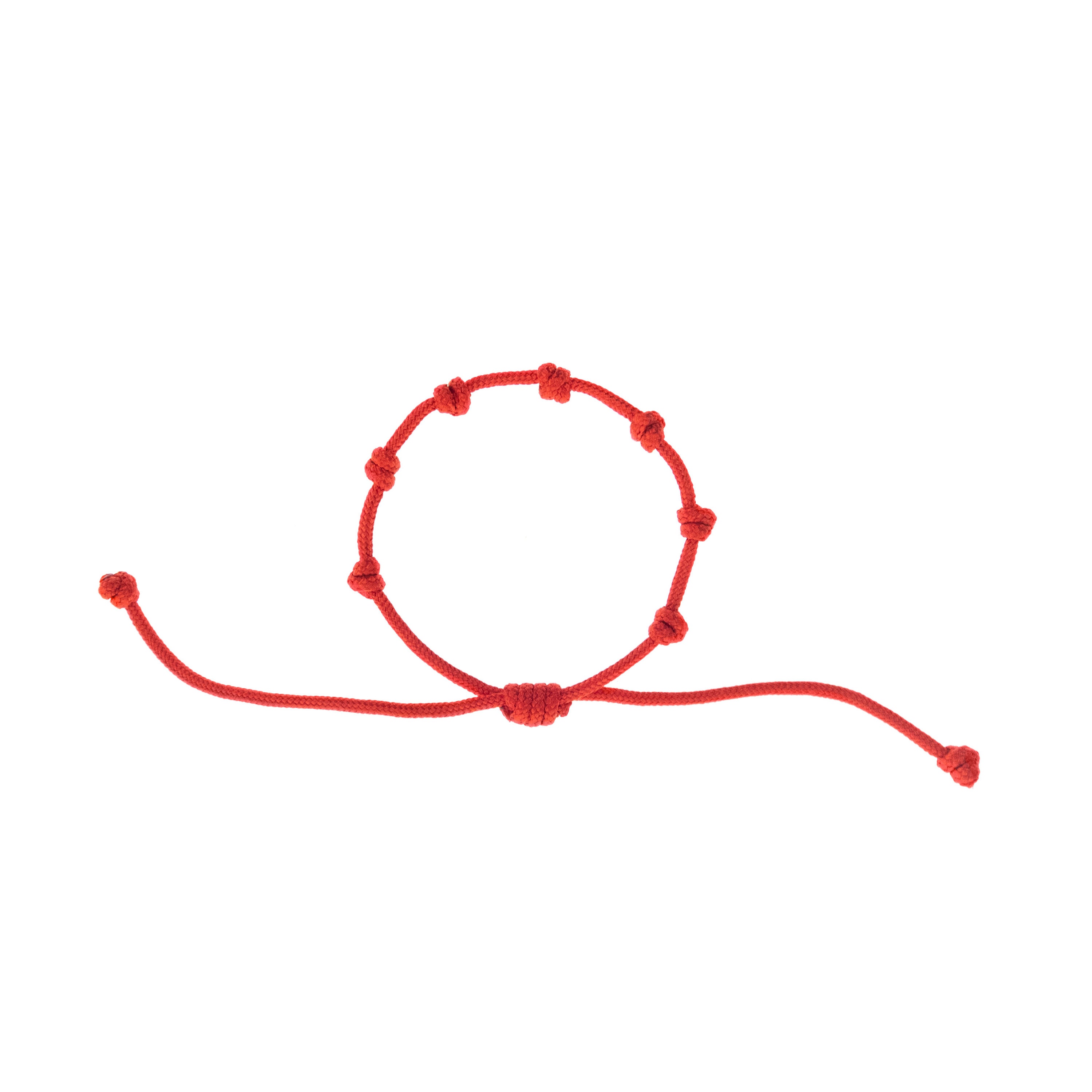 handmade red string bracelet with 7 knots