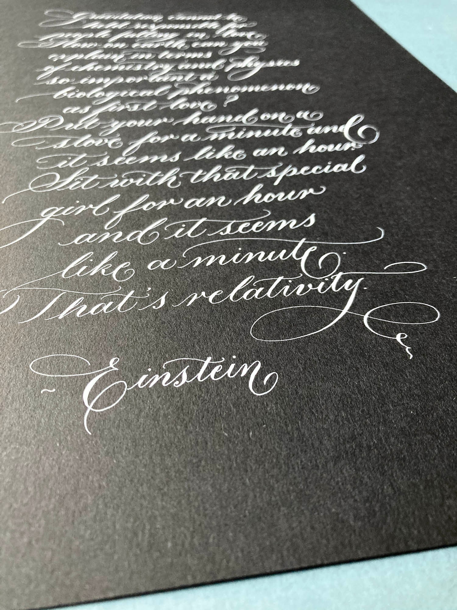 Einstein gravitational wedding reading quote in calligraphy