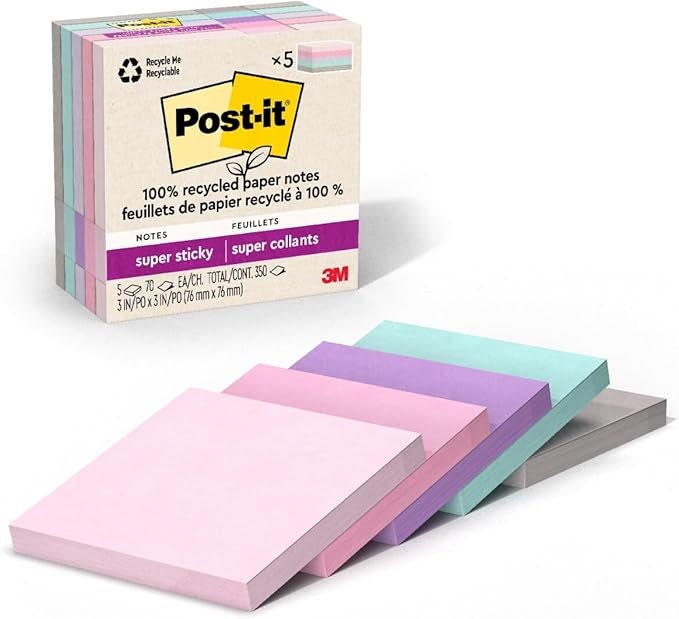 Post-it 100% Recycled Paper Super Sticky Notes