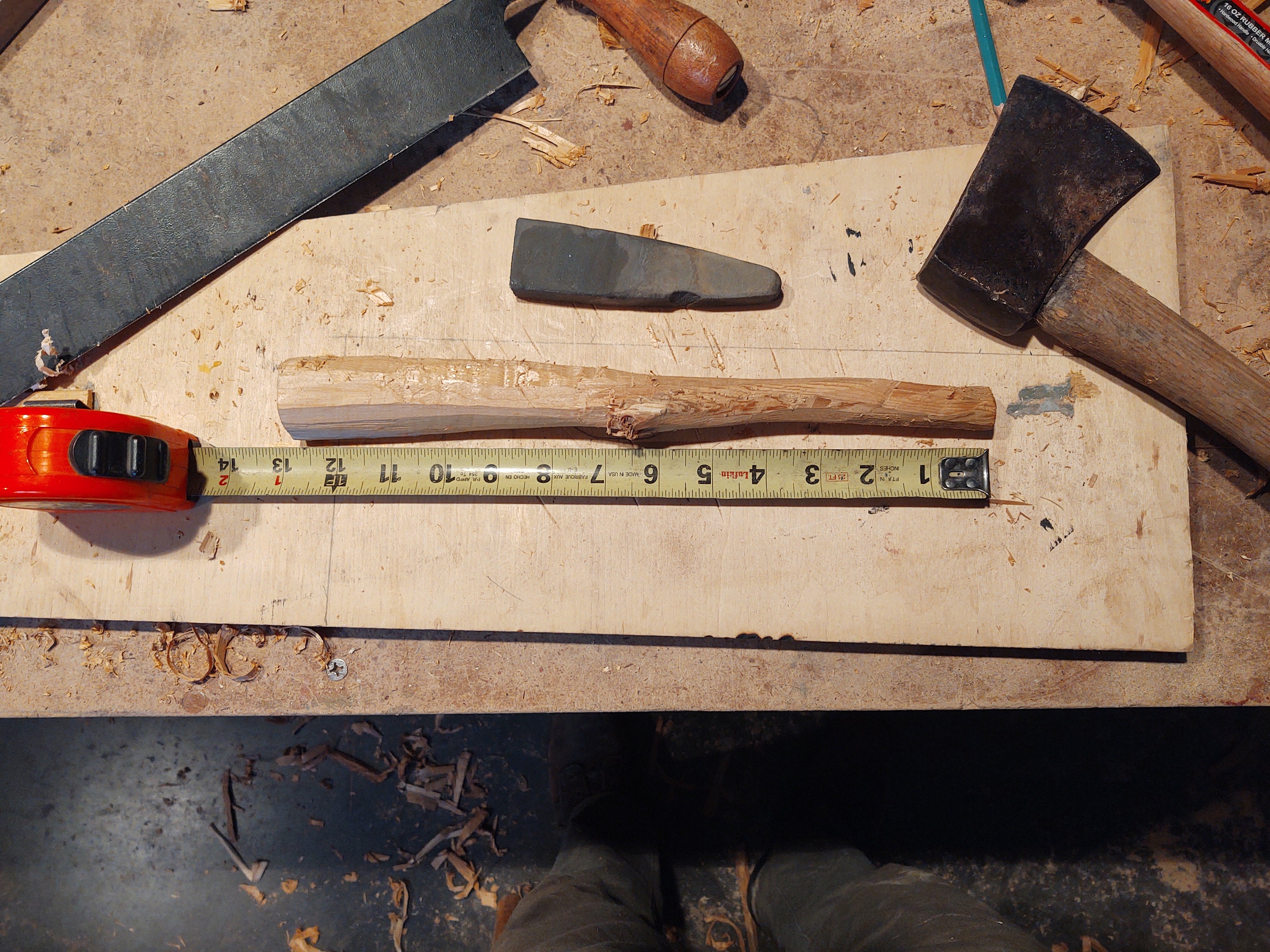 the billet carved to the general shape of the wand