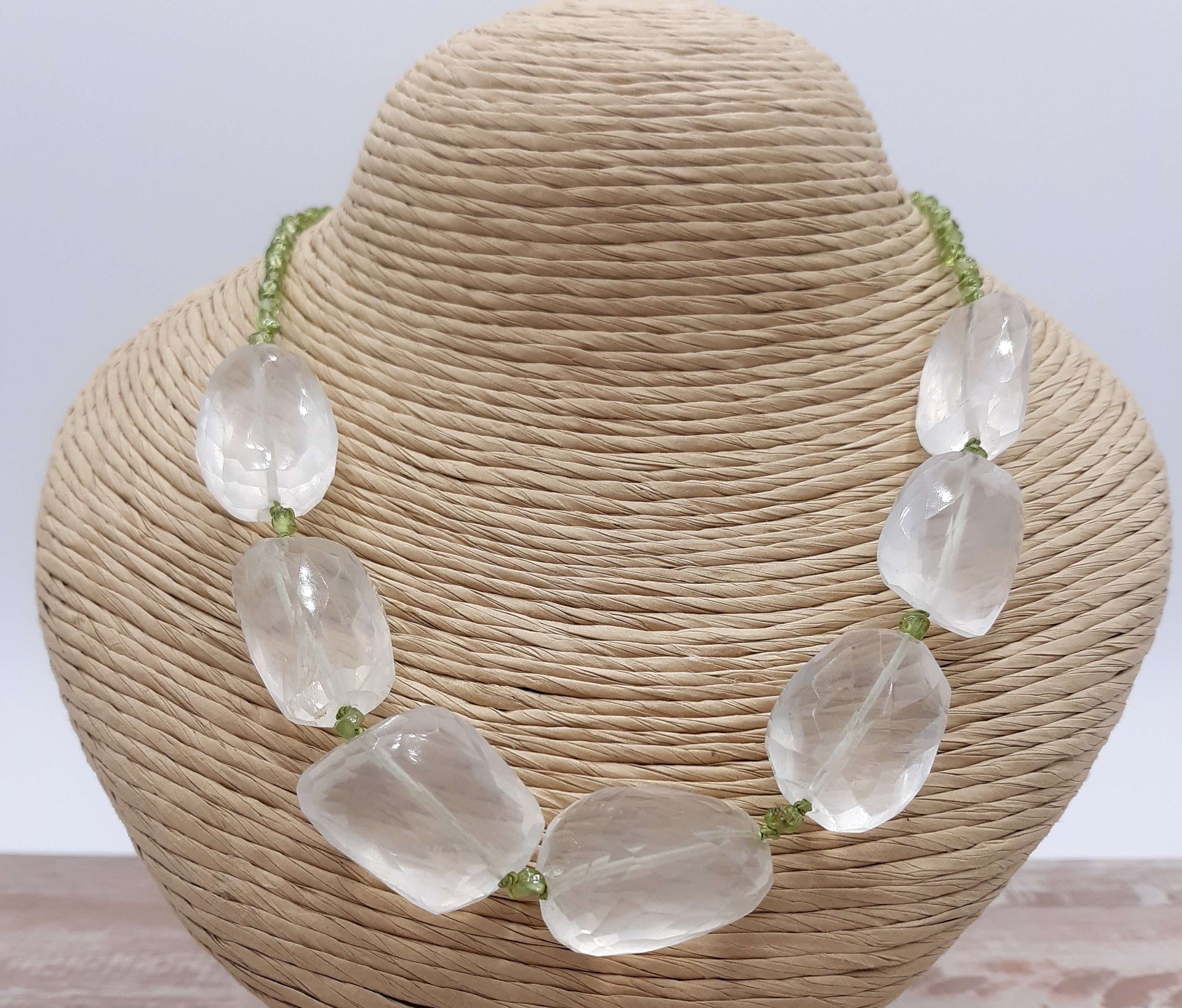 large, faceted lemon quartz nuggets and tiny peridot chips
