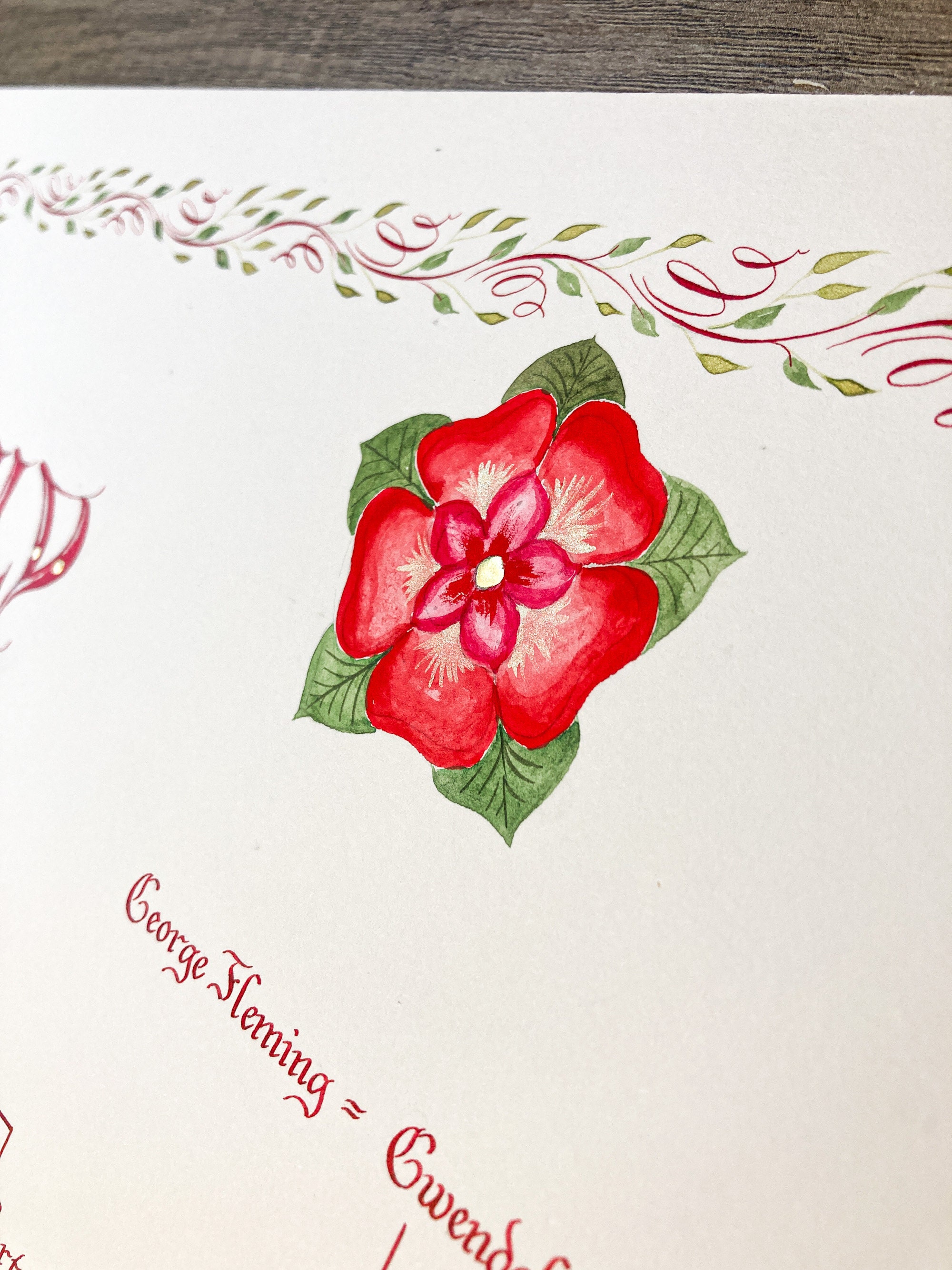 detail of a calligraphy family tree - Claire Gould 2024