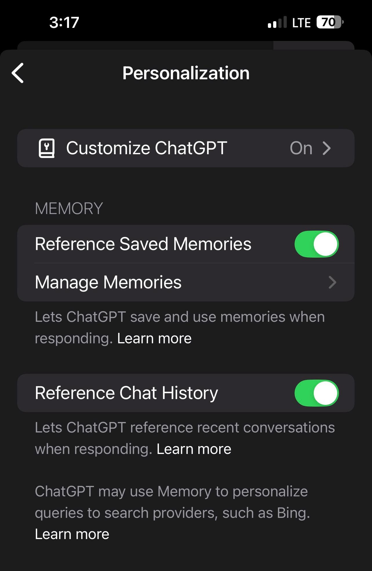 ChatGPT Saved memories