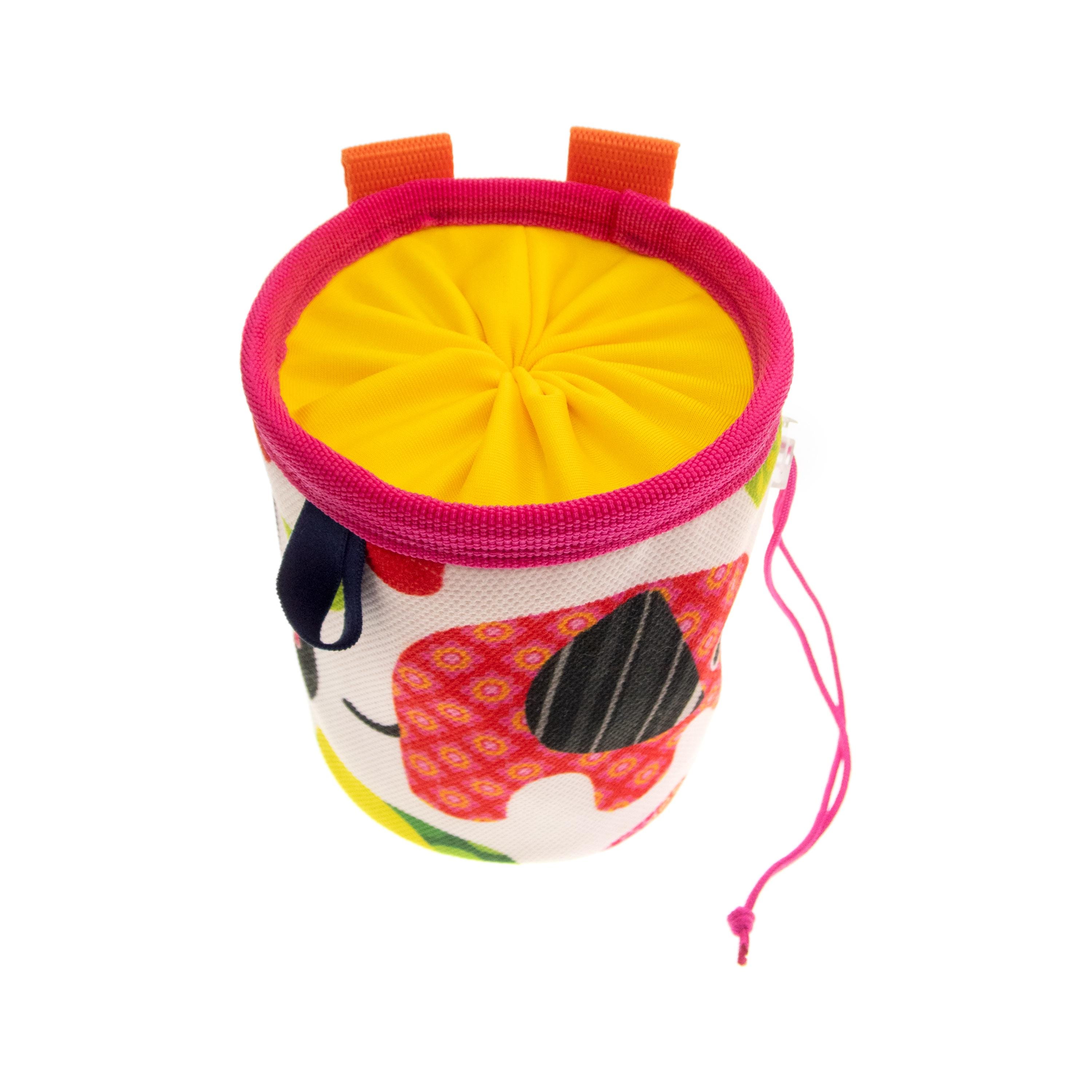 Mini chalk holder for children learning rock climbing at the gym
