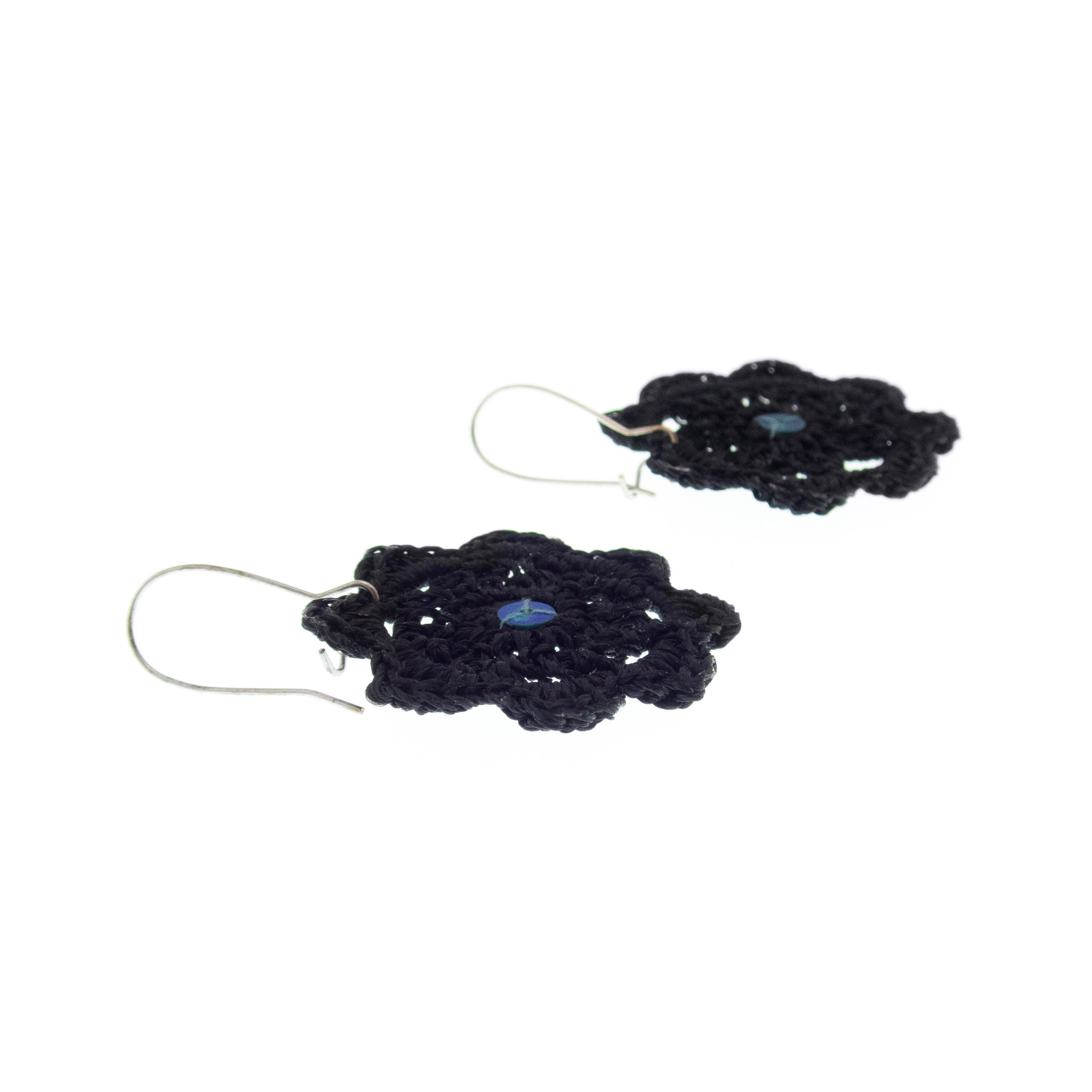 handmade statement earrings glitter black flowers