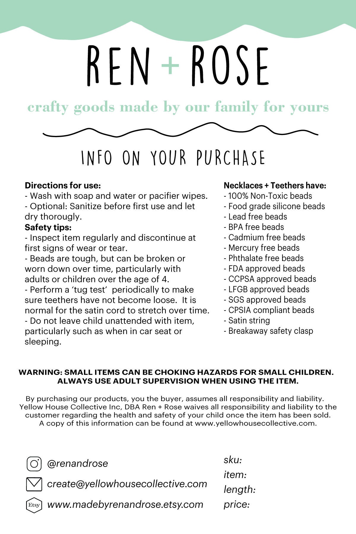 Information on your Necklace teether