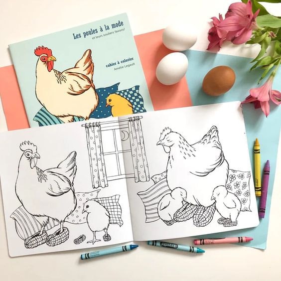 cahier à colorier poules