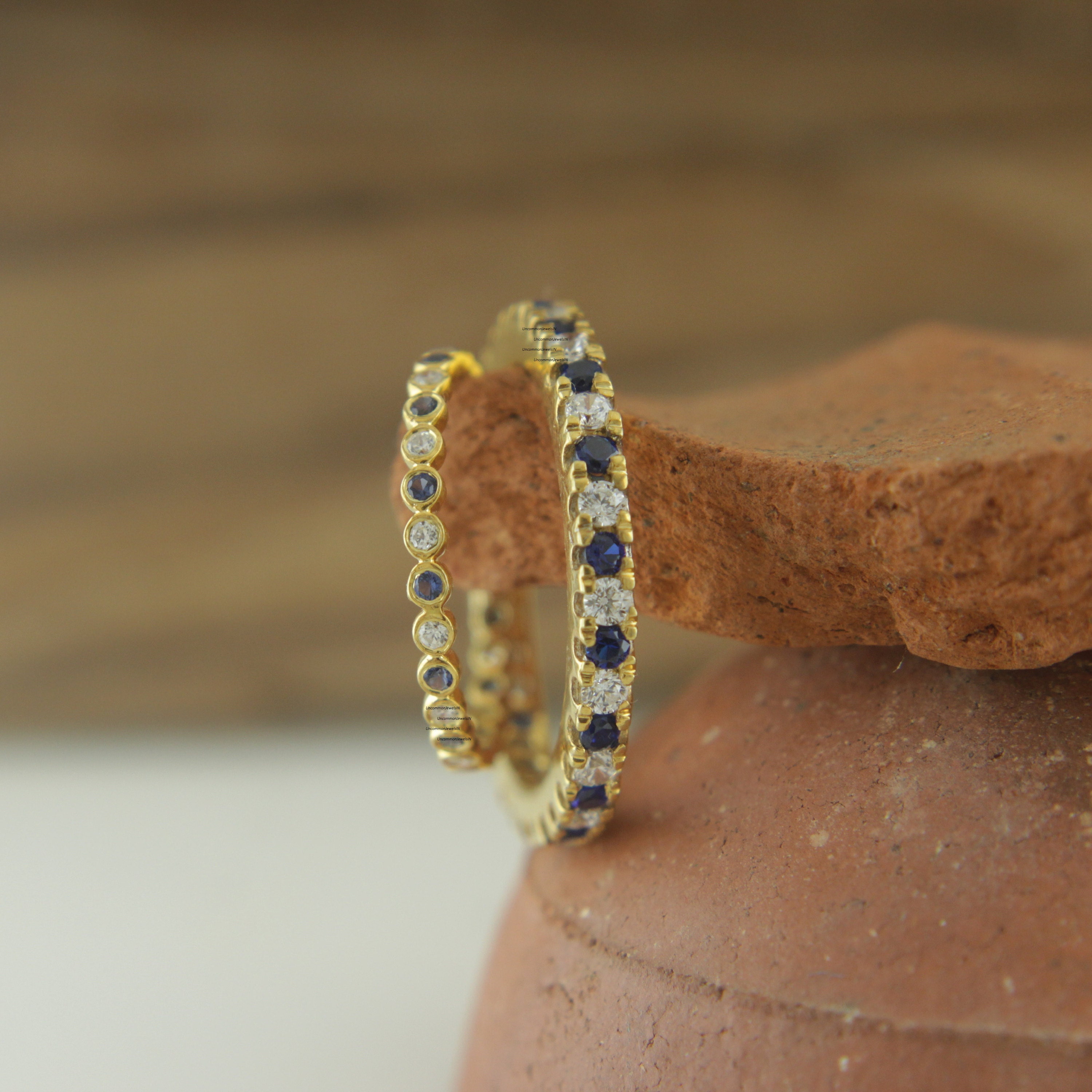 blue sapphire diamond eternity bands