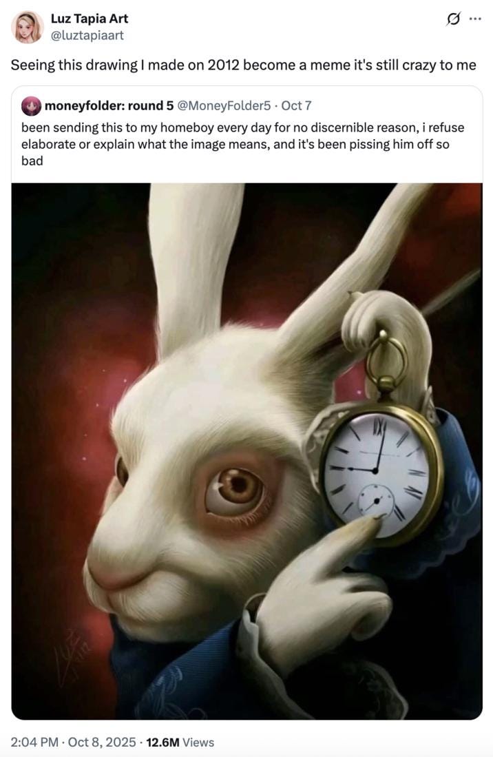 bunny clock rabbit pointing at clock meme viral tiktok twitter X post