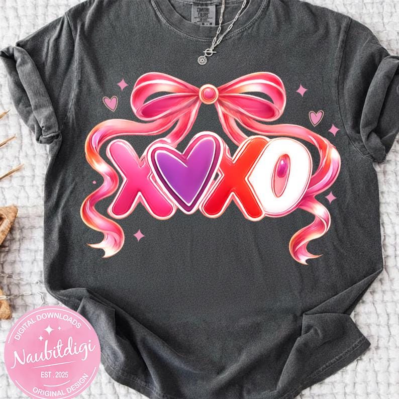 Valentines Coquette PNG, Xoxo Bow PNG, Love PNG, Preppy Love Png, Trendy Png, Holiday Png, February 14th Png, Faux Glitter Png