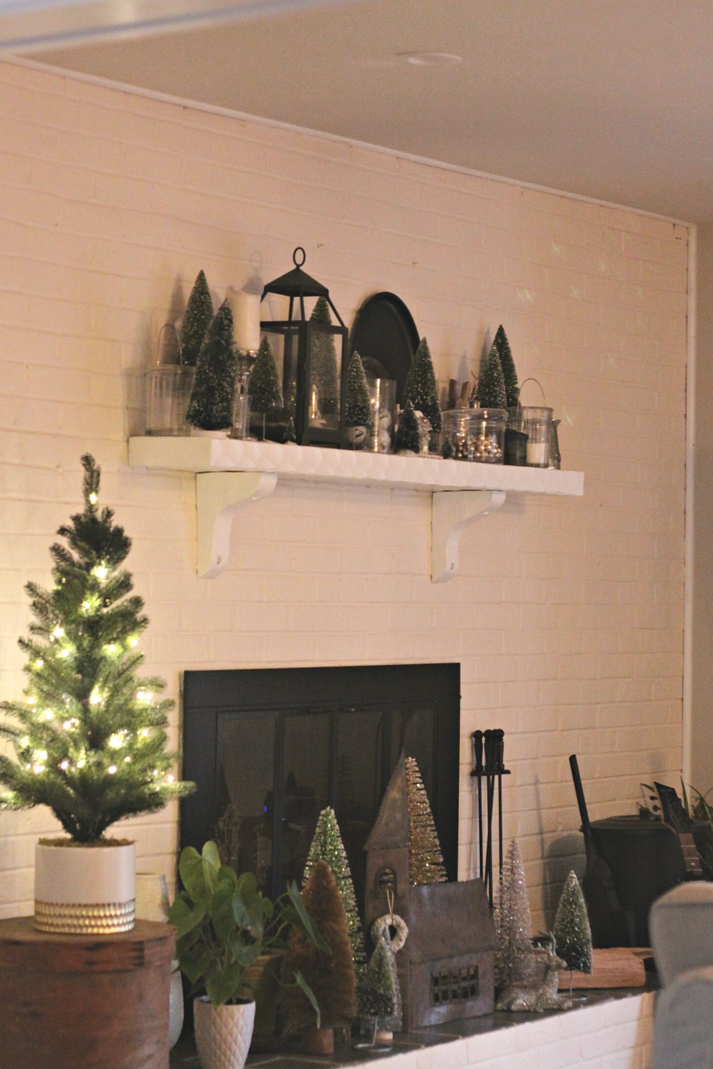 Bottle brush trees on the mantle