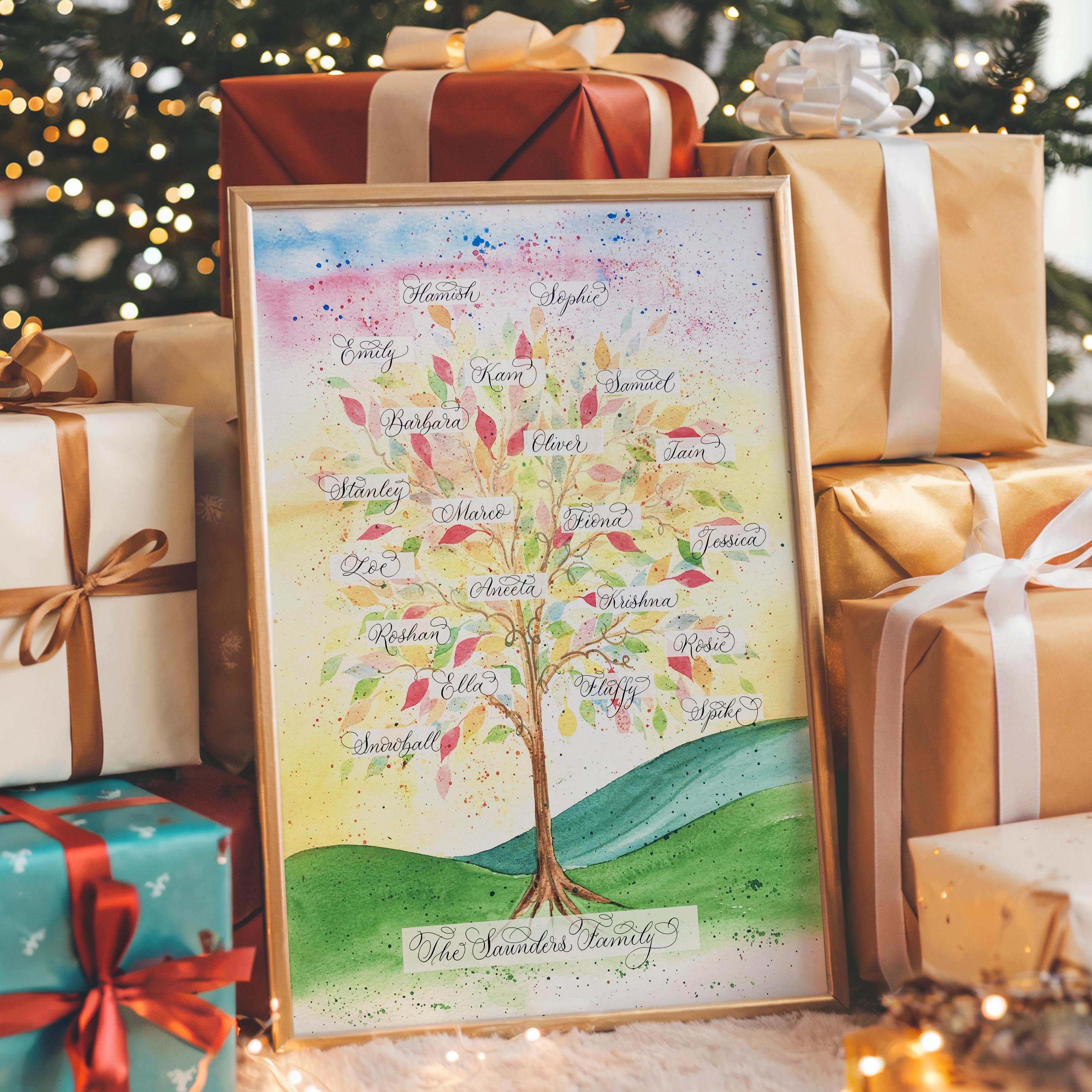 rainbow family tree print for 20 names
