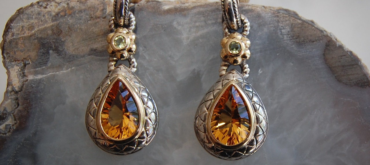 Topaz-Citrine-Silver-Bronze-Earrings