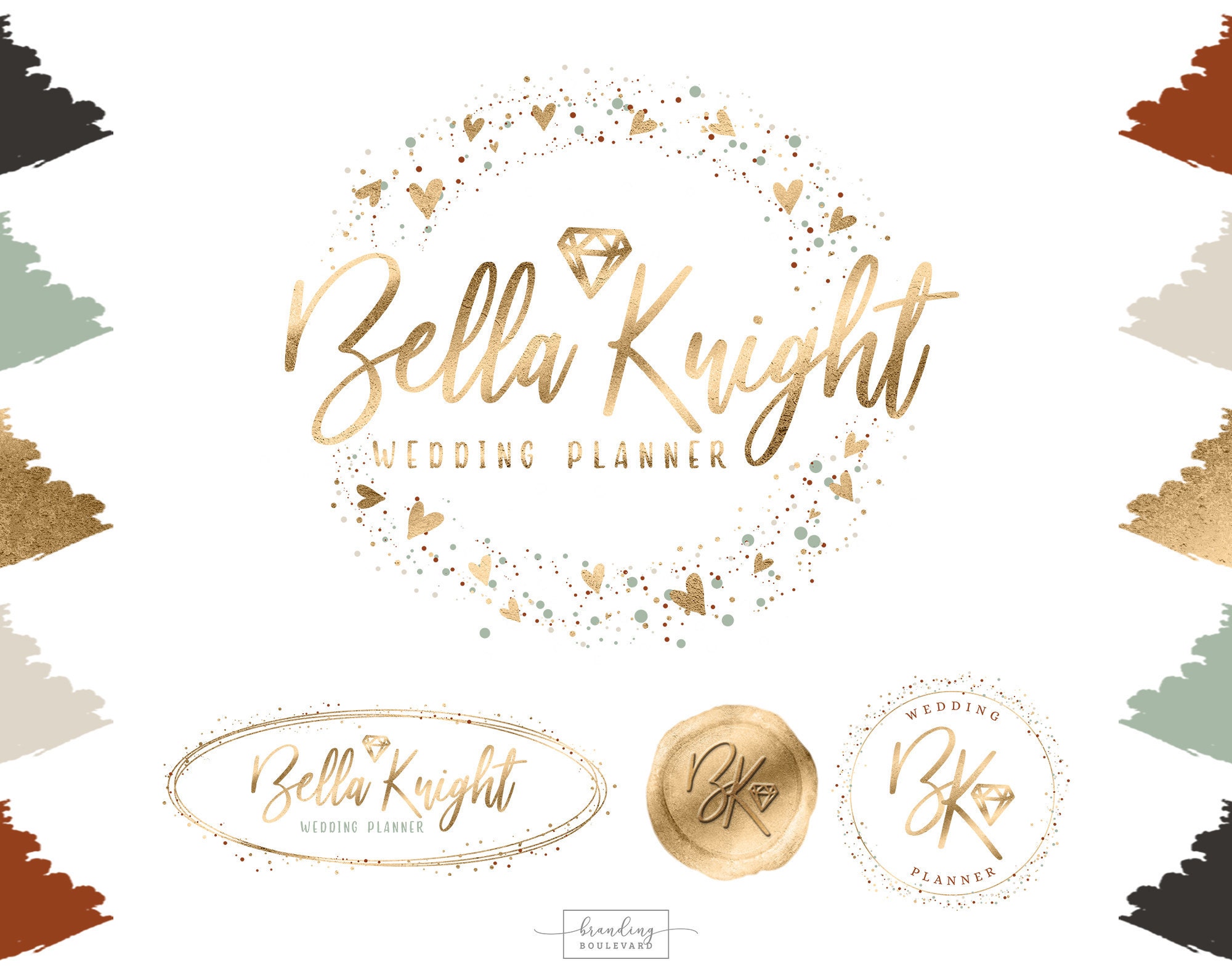 Trendy Logo Design - Terracotta Gold and Mint Green Diamond Gem Logo