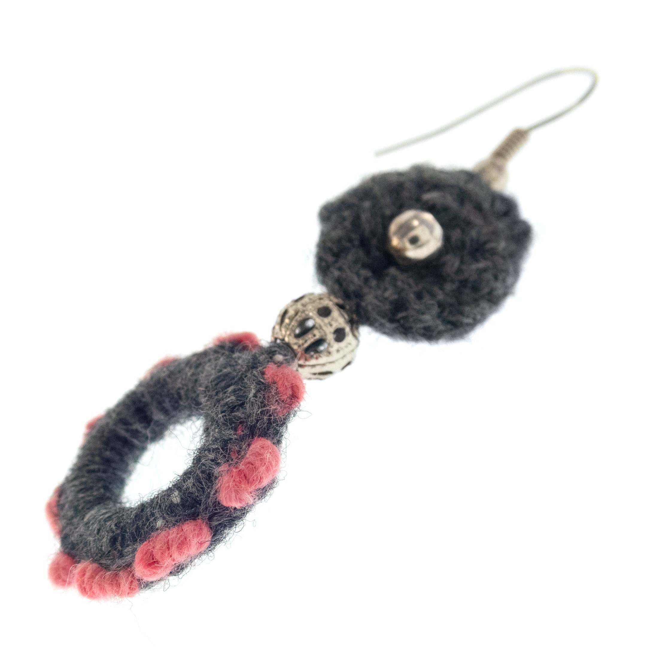 handmade earrings jewelry of yarn in cute dangling circles