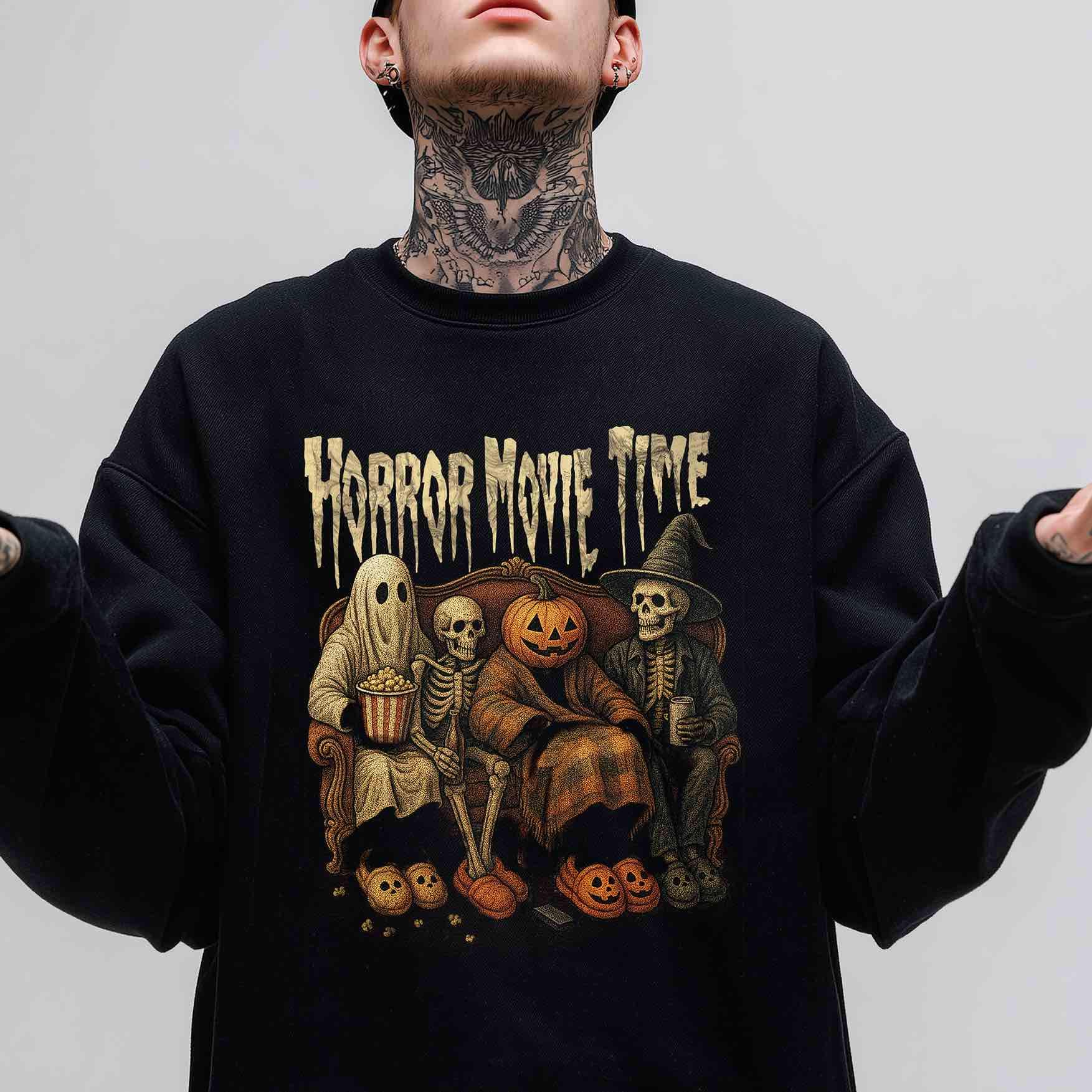 This isn’t just a shirt—it’s a reminder of your favorite spooky memories and the thrill of gathering for horror movie nights. Start your own “Horror Movie Time” tradition and make this cozy gothic design part of your fall story.