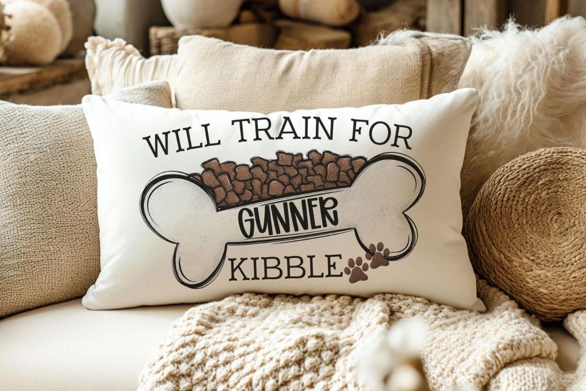personalized will train for kibble throw pillow