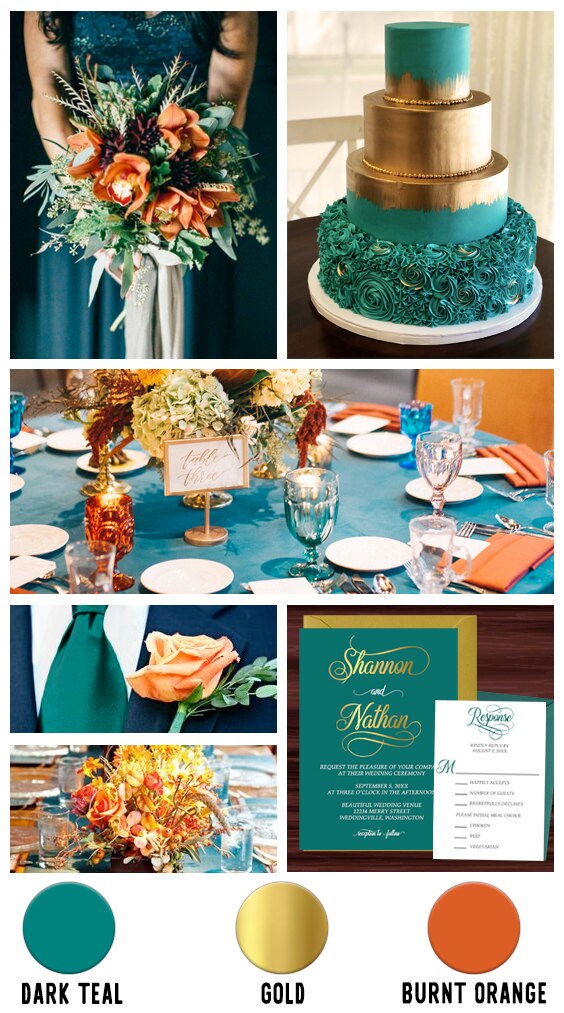 teal and gold wedding dresses
