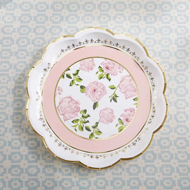 pink floral plates