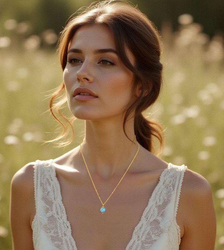 Boho bride wearing something blue blue larimar vintage style gold necklace