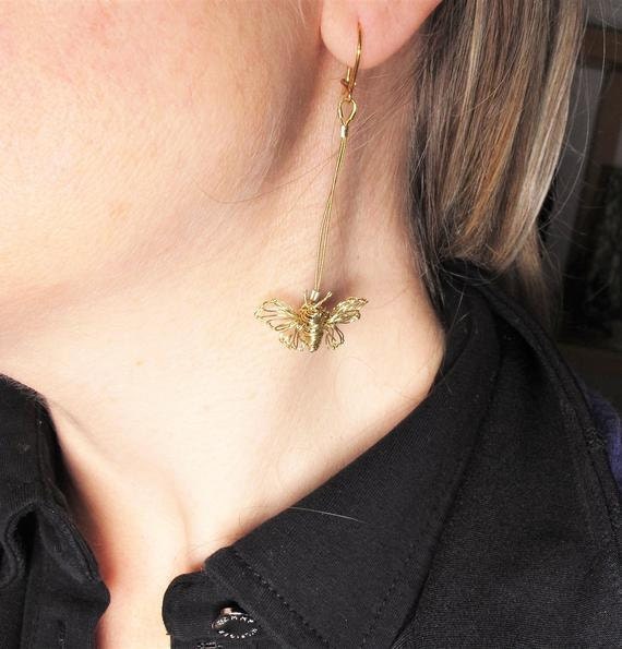 14k gold butterfly earrings, modern art jewelry