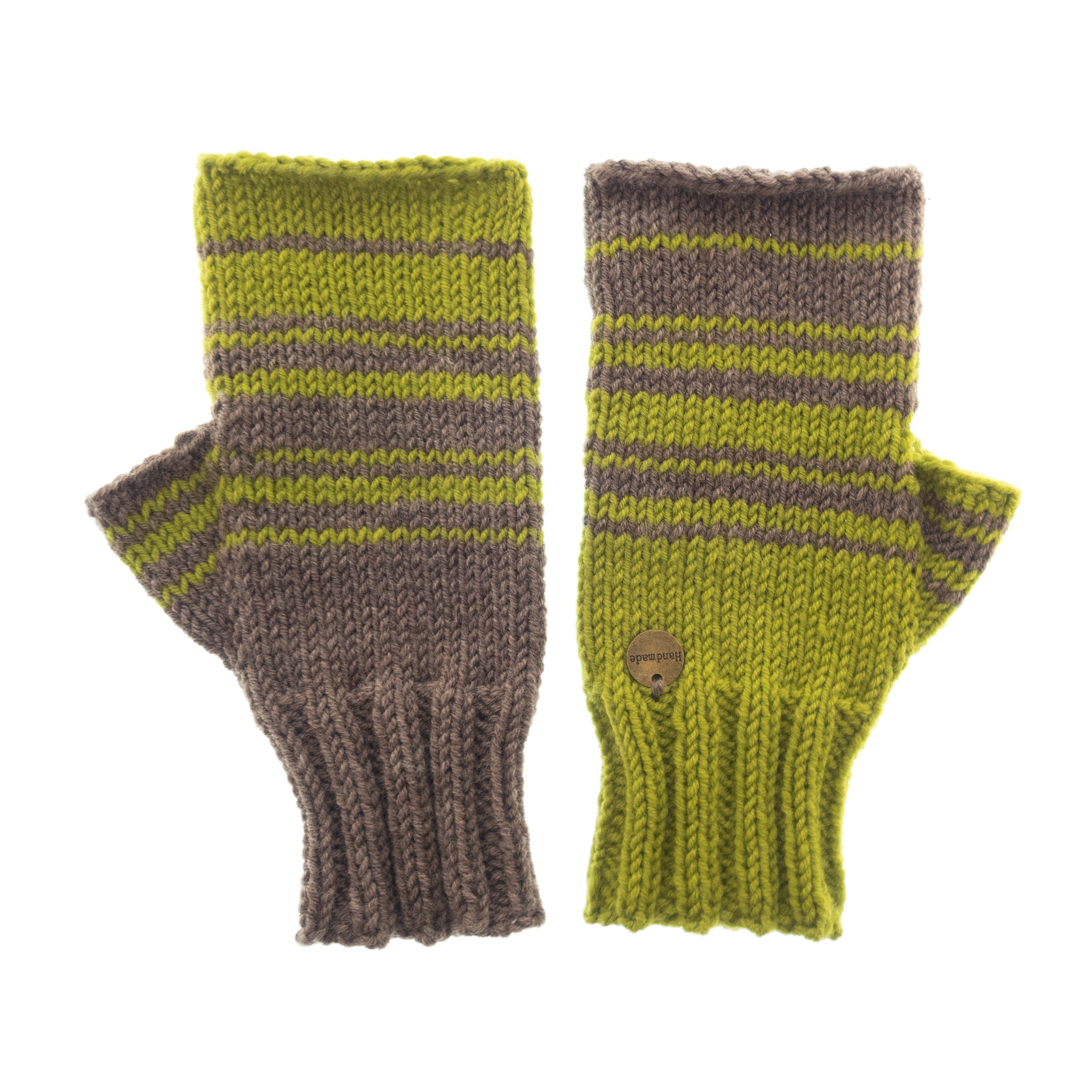 handmade gloves fingerless womens, crochet of brown & green cashmere