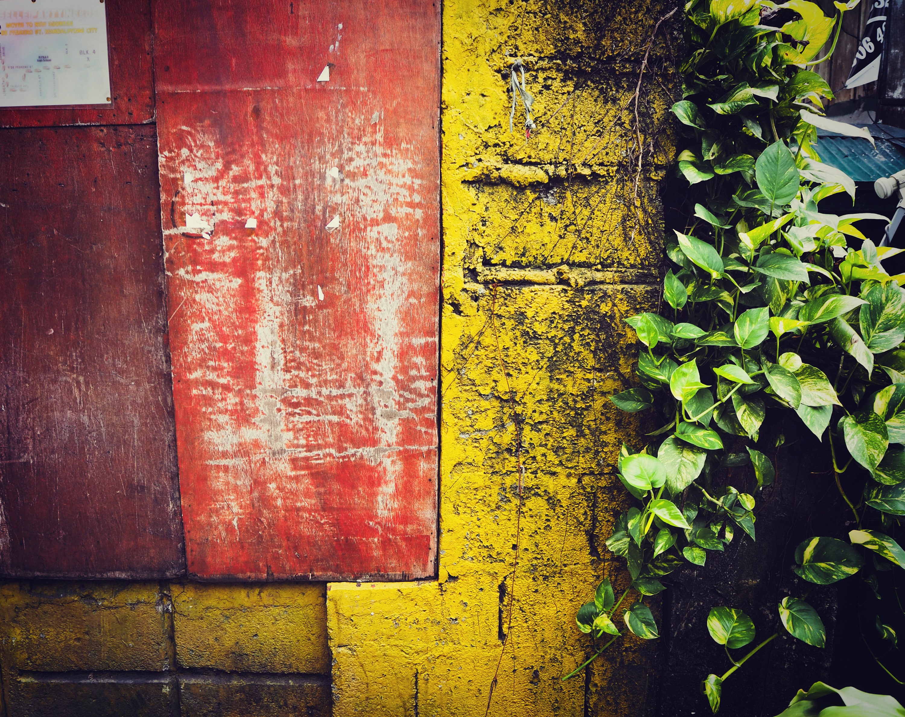 A rustic gate post