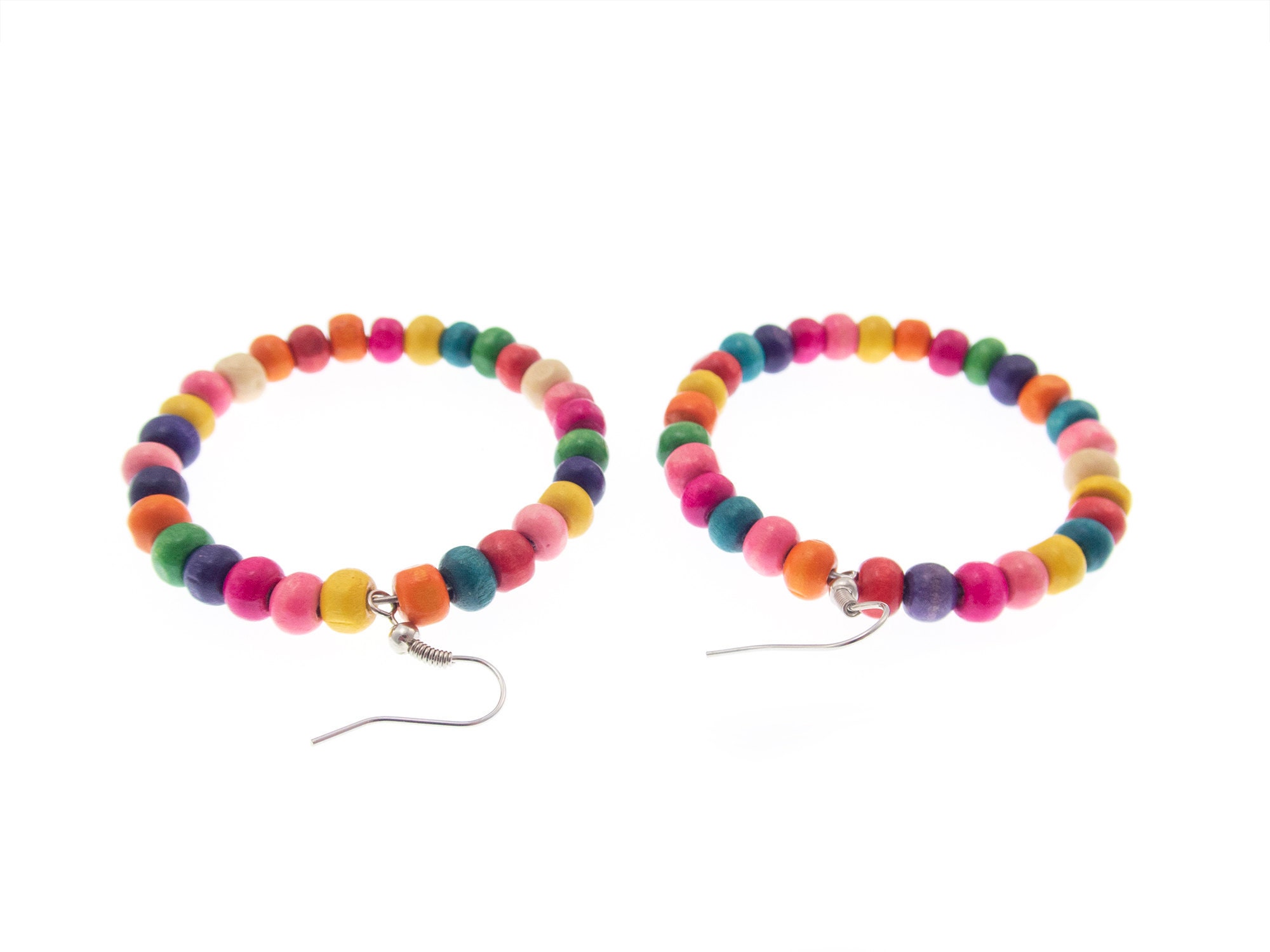 handmade boho beaded hoop earrings, big hoop beaded earrings