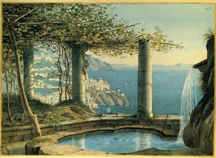 watercolor of the Amalfi coast by Felix Mendelssohn