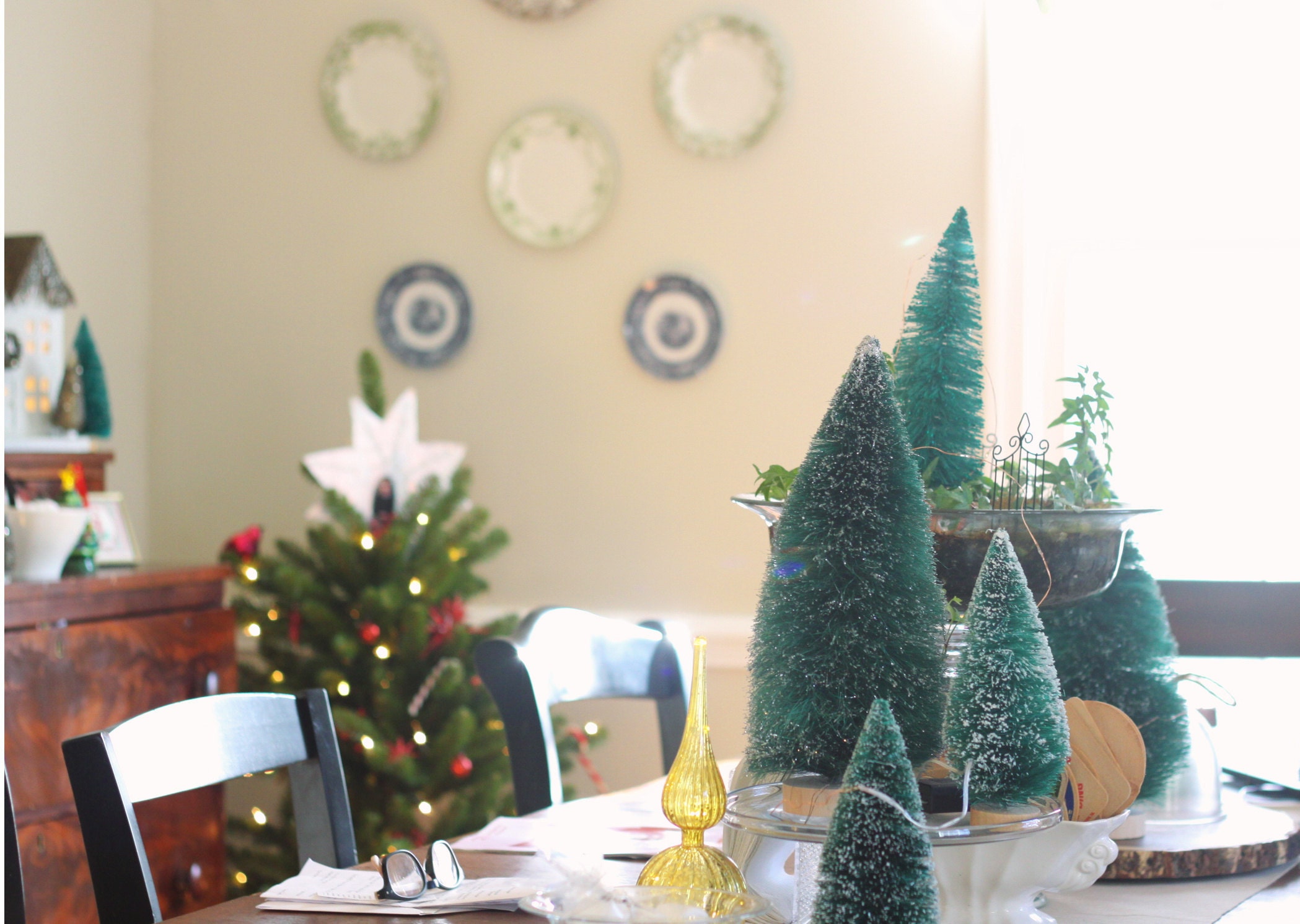 Bottle Brush Tree Decorating Ideas in the dining room