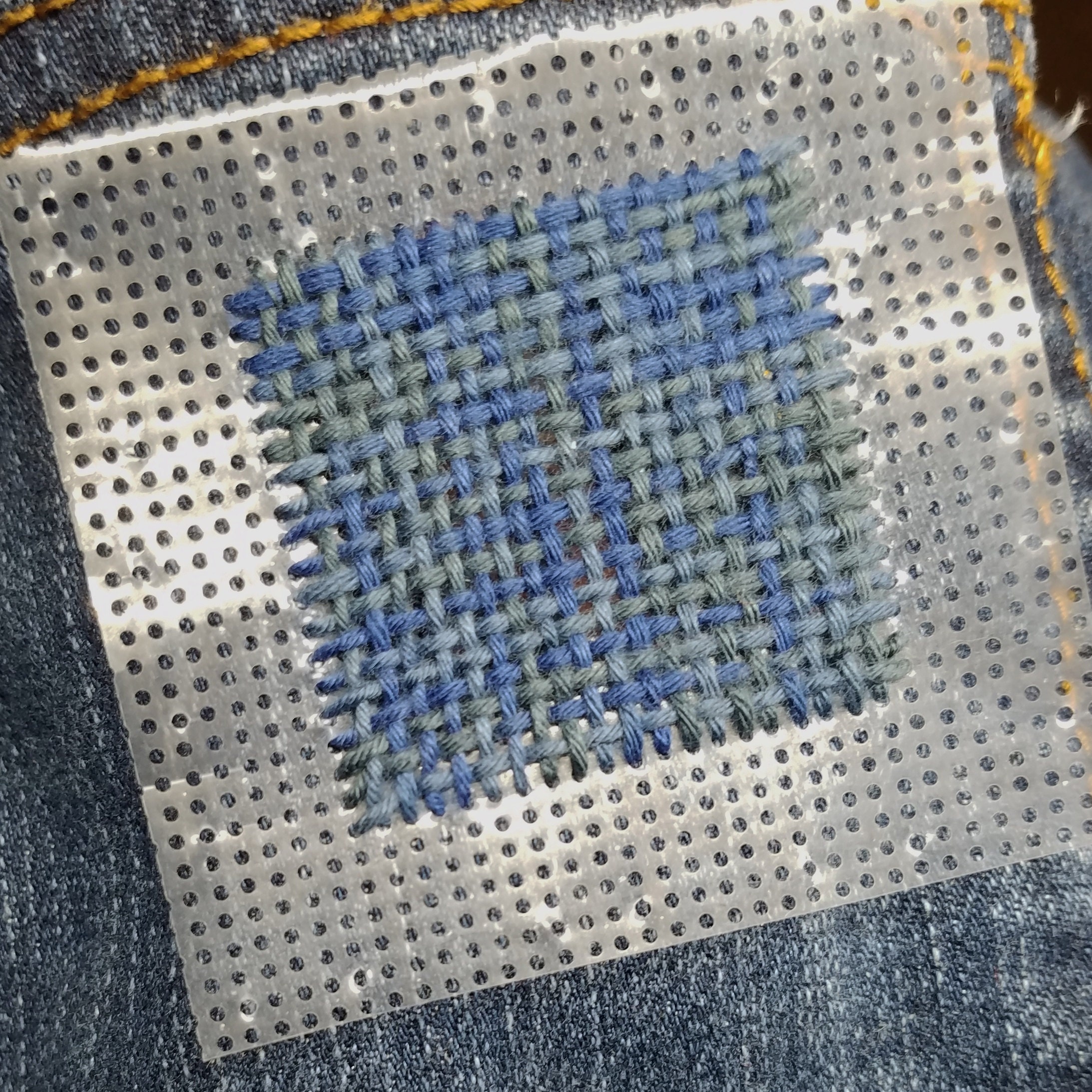 woven patch over denim