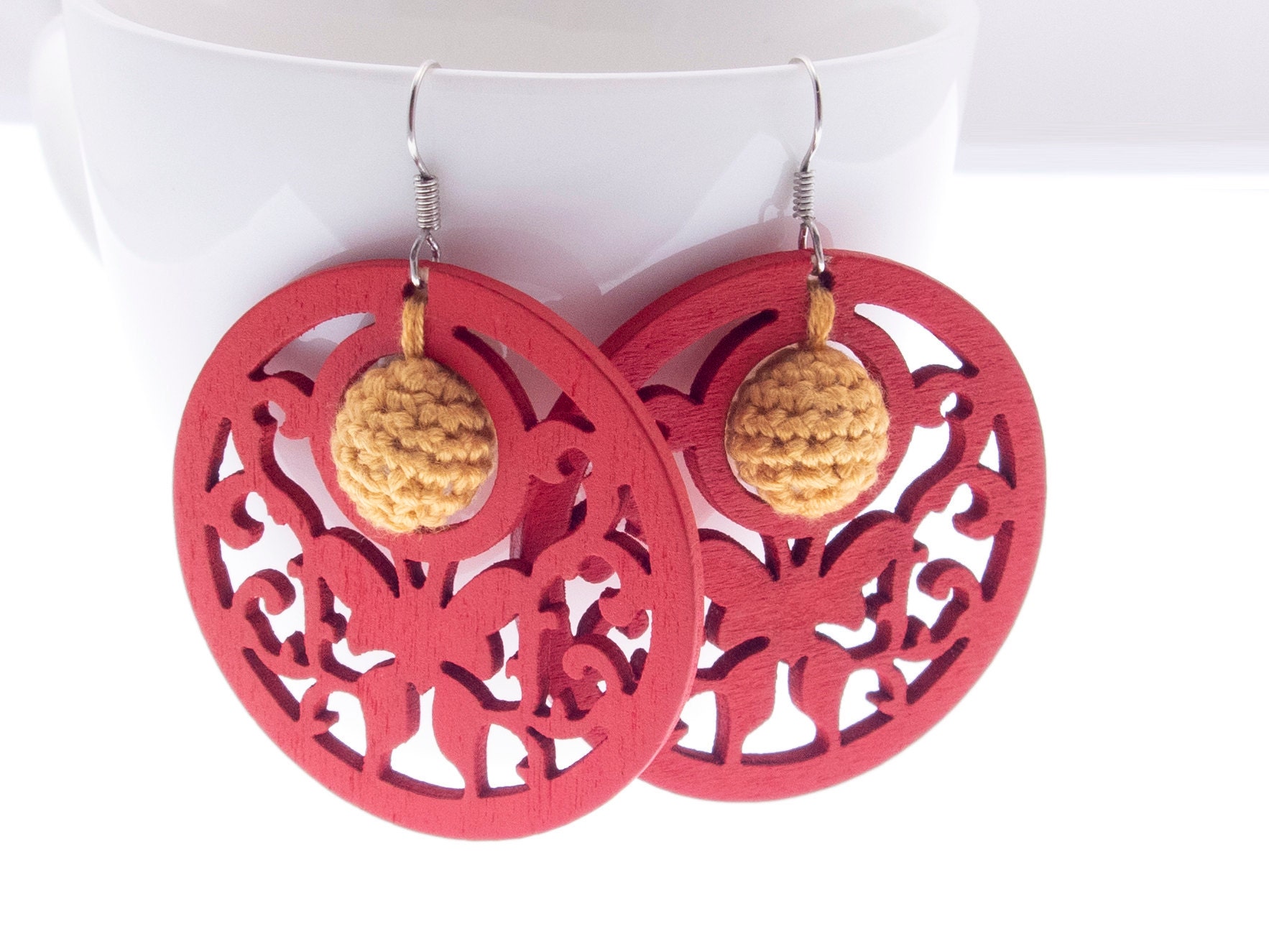 handmade red hoop earrings
