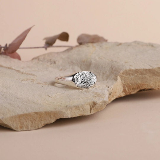 Custom Actual Fingerprint Engraved Signet Ring for Men