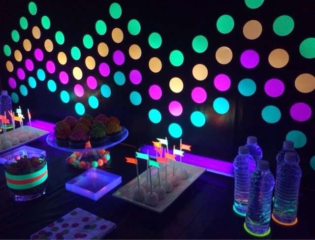neon dots on wall for glow party