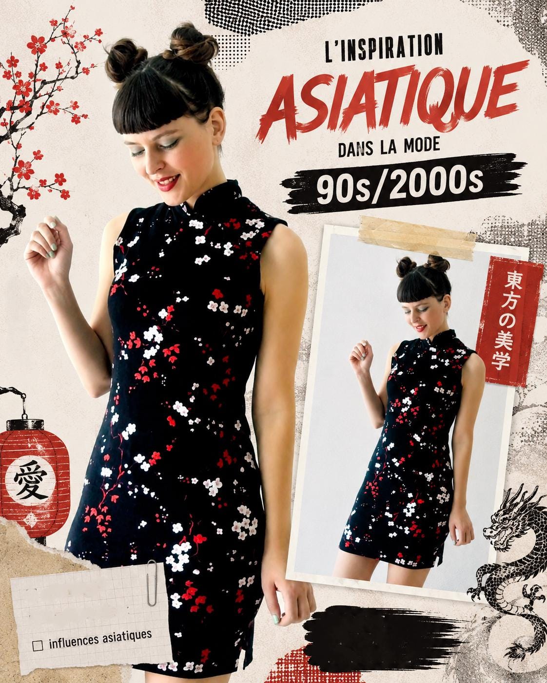 Trouvaille vintage 90s esthétisme Asian Style asiatique robe chinoise gwen stegani manga anime lucy liu
