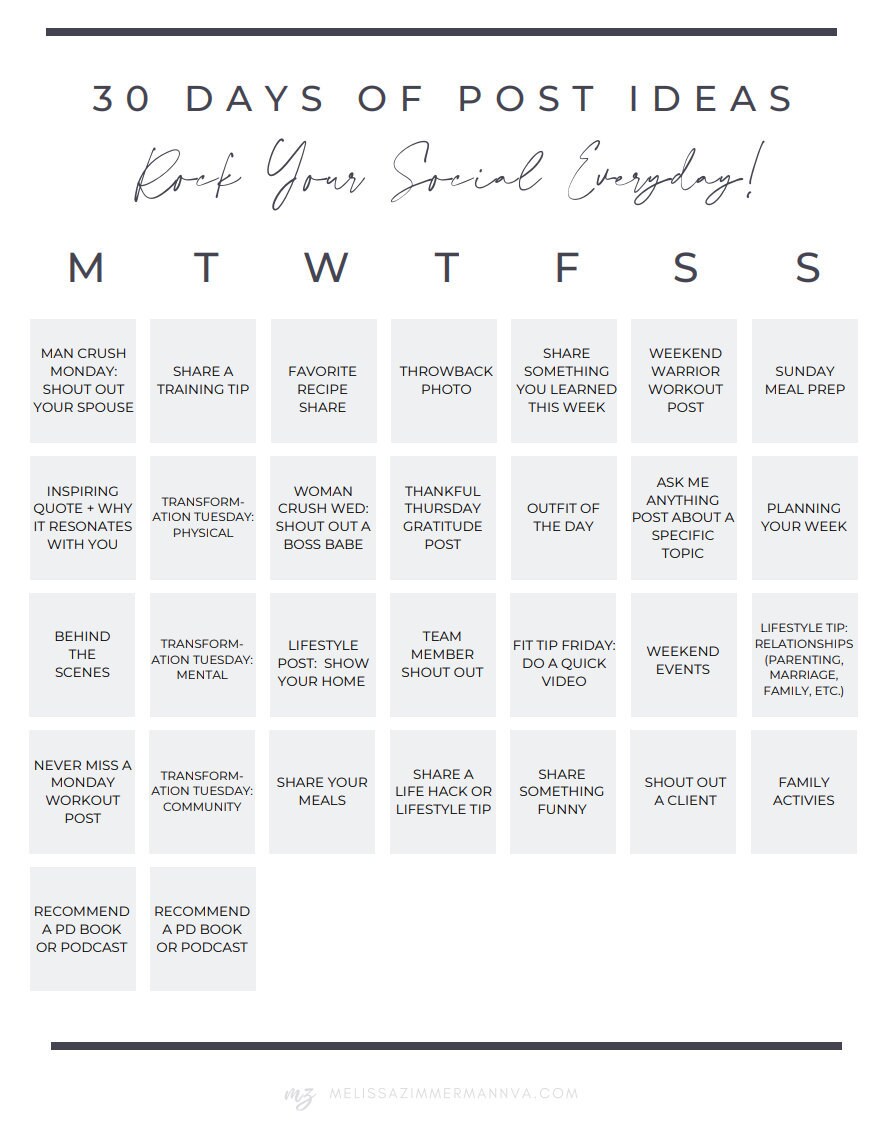 30 Days of Post Ideas