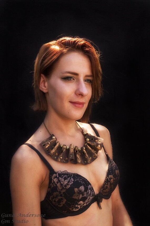 Brown recycled leather necklace